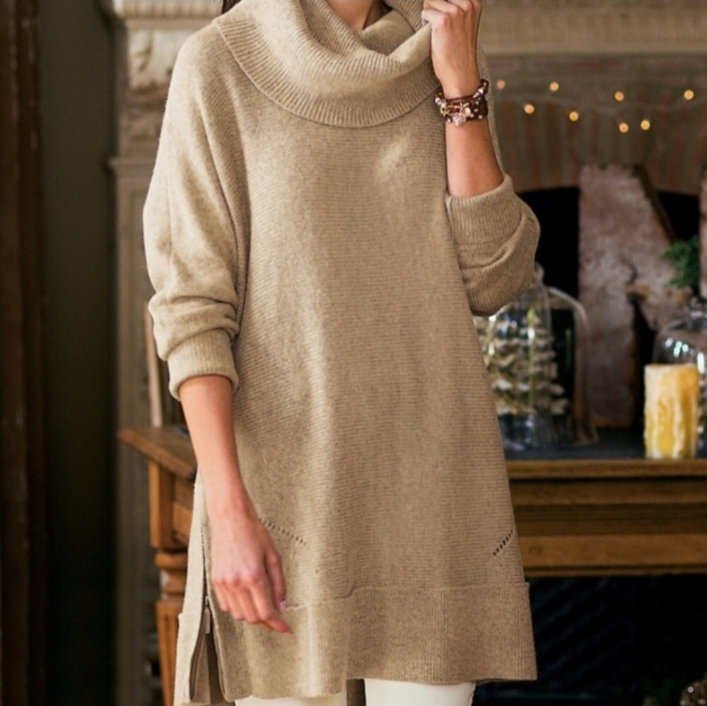 Soft Surroundings Tan Cowl Neck Sweater